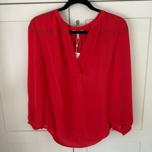 NEW Joie Ameline Silk Pintucked Blouse in Cherry